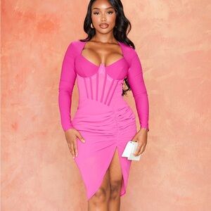 Corset rouched assymmetrical dress